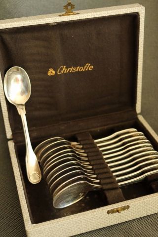 Set Of 12 Christofle Vendome Silver - Plate Ice Spoons France Rare,  Box