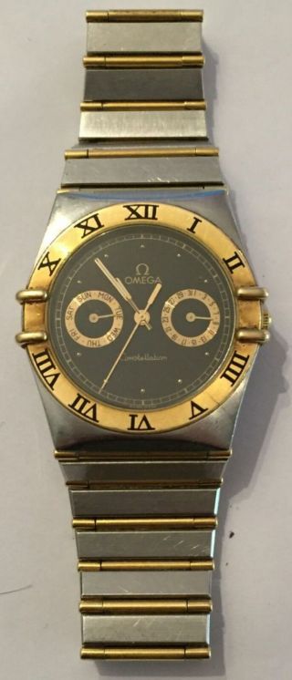 Mens Vintage Omega Constellation Day Date 18k Yellow Gold & Steel Watch