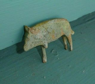 Antique German Putz Paper Mache & Wood Stick Leg Animal Gray Spotted Pig TR 3