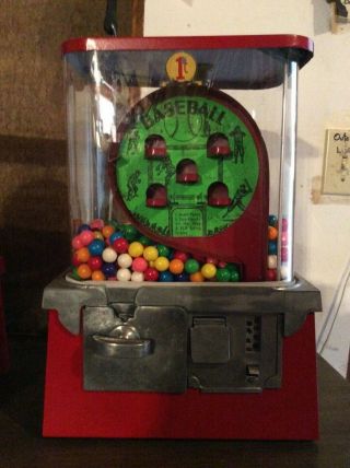 Antique 1950s Gumball Machine Baseball Game With Key