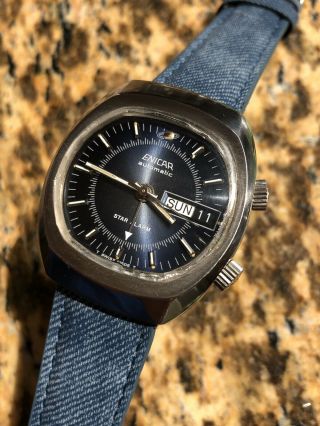 Vintage Enicar Star Alarm Blue Dial Steel Case As 5008 Swiss