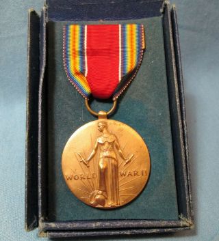 Wwii Us Army Navy Marine Air Force Victory Medal With Ribbon & Box
