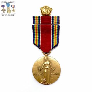 Ww2 Us Victory Medal Ribbon Bar Honorable Discharge Ruptured Duck Lapel Pin 002