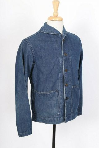 Vintage Wwii Usn Navy Denim Utility Shawl Collar Coat Jacket Usa Mens Size 40