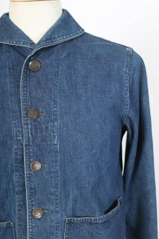 Vintage WWII USN Navy Denim Utility Shawl Collar Coat Jacket USA Mens Size 40 4