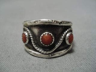 Wonderful Vintage Navajo Coral Sterling Silver Native American Ring