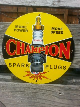 Vintage 1957 Champion Spark Plug Porcelain Sign Gas Station Oil Pump Plate