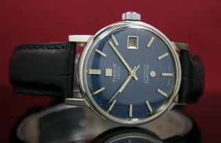 Swiss Tissot Seastar Automatic Date Mens Steel Vintage Wrist Watch Blue Dial
