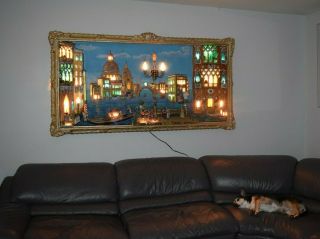Lighted Mid Century Vintage Three Dimensional Framed Shadow Box Venice Picture