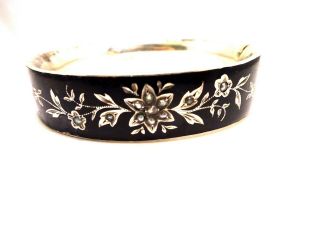 Victorian Antique Austro Hungarian Silver Enamel & Seed Pearl Bangle.  F28f