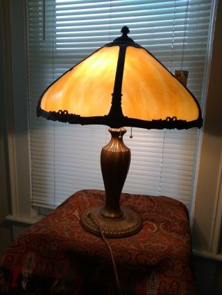 Antique Arts & Crafts Nouveau Slag Glass Lamp Large 18 " Shade