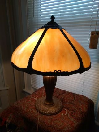 Antique Arts & Crafts Nouveau Slag Glass Lamp Large 18 