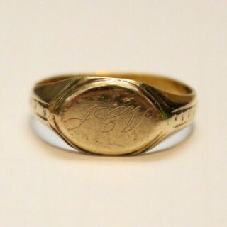 18k Yellow Gold Antique Ring With Mono Gram " Jcv " Finger Size 7.  5