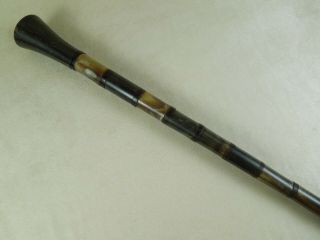 Fine Antique Handcrafted Turned Horn Walking Stick Cane Leather Banded 35 " L