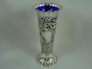 Pretty Solid Silver Flower Vase,  1899