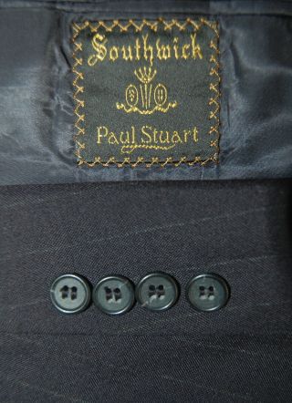 38 R Paul Stuart For South Wick Vintage Slim Navy Blue Pin Suit Flat 33x30