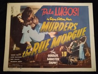 Murders In The Rue Morgue 1948r Vintage Half - Sheet Poster 22 " X 28 " Bela Lugosi