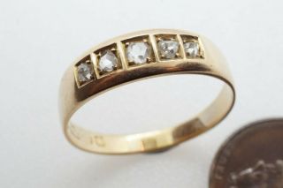Antique Victorian English 15k Gold Rose Cut Diamond 5 Stone Ring C1883