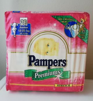 Vtg Pampers Premiums Stretch 26 Girls Diaper Sz Junior XL 12 - 25Kg,  26 - 55Lbs RARE 2