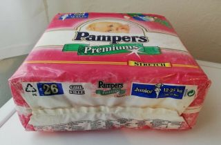 Vtg Pampers Premiums Stretch 26 Girls Diaper Sz Junior XL 12 - 25Kg,  26 - 55Lbs RARE 3