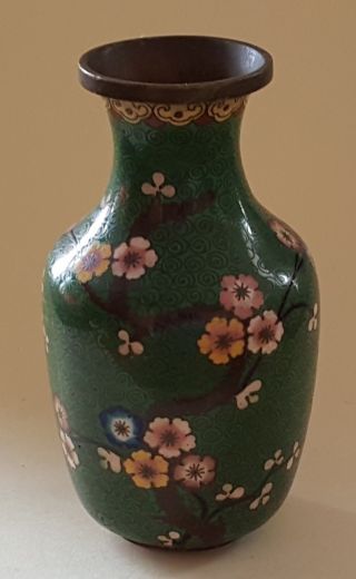 Chinese Green Cloisonné Vintage Art Deco Oriental Antique Shouldered Vase B