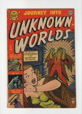 Journey Into Unknown Worlds 14 Vintage Marvel Atlas Comic Pre - Hero Horror 10c