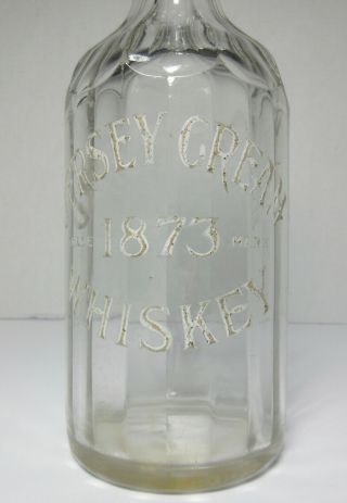 Antique Jersey Cream 1873 Back Bar Glass Bottle White Enamel Texas Whiskey Bell