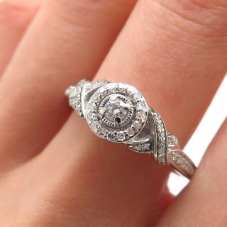 Antique Art Deco 10k White Gold Real 0.  50ct Sparkly Diamond Collectible Ring