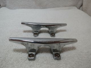 Pair 4,  7/16 Inch Old Chrome Ship Boat Dock Cleats Chocks Decor (1052)