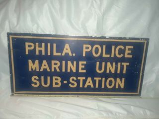 Vintage Metal Police Marine Unit Sub Station Sign 1960 