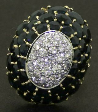 Heavy Vintage 18k Yg 13.  0ct Vs1/g Diamond & Sapphire Cluster Cocktail Ring Sz 7