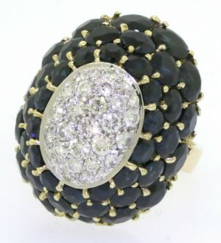 Heavy vintage 18K YG 13.  0CT VS1/G diamond & sapphire cluster cocktail ring sz 7 2
