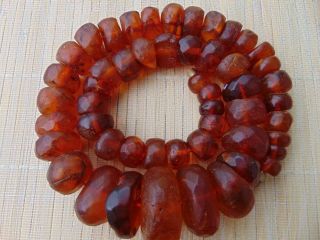 Old 1900 - 20 Natural Baltic Cognac Honey Amber Faceted Beads Necklace 134 Grams