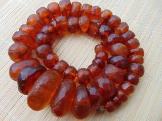 Old 1900 - 20 Natural Baltic cognac honey AMBER faceted beads Necklace 134 grams 3