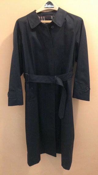 Vintage Burberry Black Trench Coat Womens Size 12 Long B86c