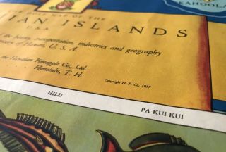 Vintage 1937 Dole Pineapple Map of Hawaiian Islands Poster Hawaii 4