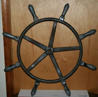 Rare Antique Cast Iron Tug Boat Ships Wheel Maritime Nautical Decor 29 "