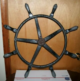 Rare Antique Cast Iron Tug Boat Ships Wheel Maritime Nautical Decor 29 
