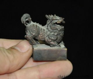 2 " Old Chinese Bronze Kirin Unicorn Kylin Chi - Lin Qilin Beast Seal Stamp Signet