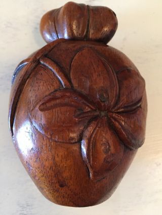 Vintage Gumps Hawaii Plumeria Lei Carved Wood Perfume Bottle In Glass Vial