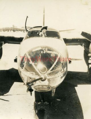 Wwii Photo - 17th Bomb Group - B - 26 Bomber Plane Front Gun Turret Shot W/ Dog