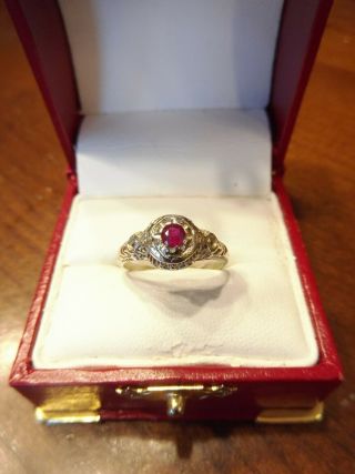 Antique Estate 14k White Gold.  15ct Ruby Art Deco Filigree Engagement Ring (701)