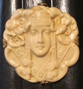 Art Nouveau Molded French Ivory Ivorine Celluloid Alphonse Mucha Style Brooch