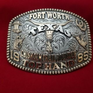 1985 Rodeo Trophy Buckle Vintage Fort Worth Texas All Around Cowboy Champion 648