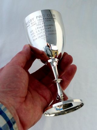 Sterling Silver British Military Polo Trophy Prize Goblet 1914.  Rugby Polo Club.