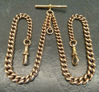 Antique Rose Rolled Gold Graduated Double Albert Pocket Watch Chain By T,  H.  42g.