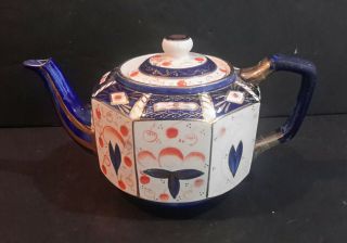 Antique Cobalt Blue Floral Imari Decorated Wide Base Teapot 18th/19th Century