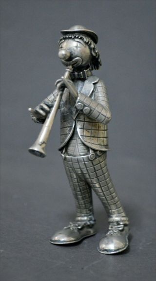 Collectible Fine Marked Spanish Solid Silver Musician Clown Figurine