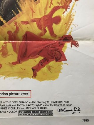 The Devil ' s Rain Signed Vintage Movie Poster 1975 Anton LaVey Satanic 4