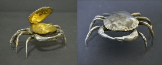 Marked Spanish Gilded Solid Silver Crab Shaped Salt Cellar Shaker